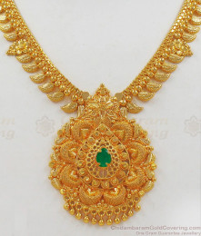 One Gram Gold Necklace Collections Big Dollar Emerald Stone NCKN2056