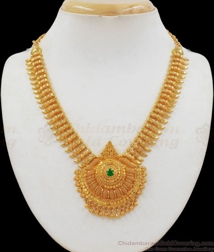 Buy New Arrival Emerald Stone One Gram Gold Necklace For Bridal Wear NCKN2063