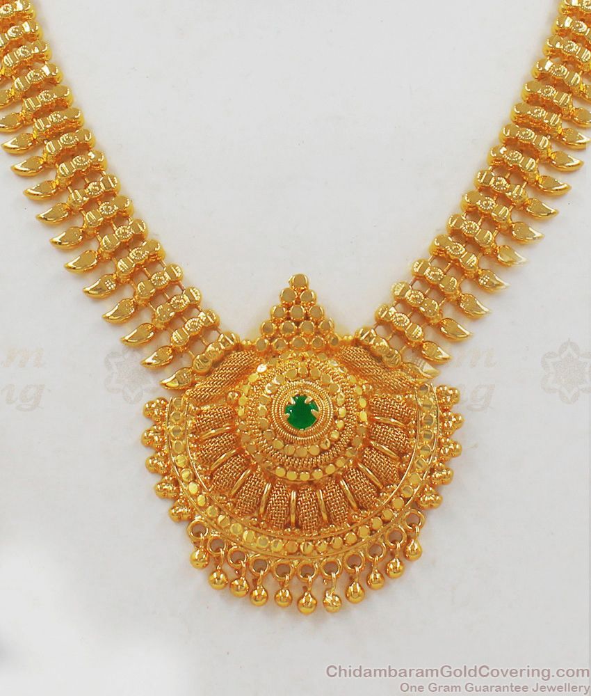 New Arrival Emerald Stone One Gram Gold Necklace For Bridal Wear NCKN2063