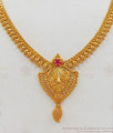 3D Peacock Necklace One Gram Gold Jewelry Single Ruby Stone NCKN2068