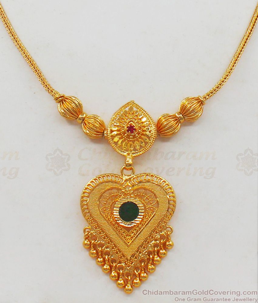 Fascinating Heart Pattern Palakka Green Stone Necklace NCKN2069