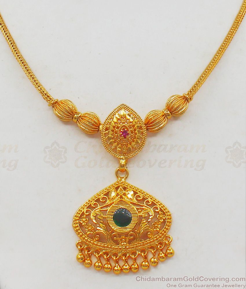 Gleaming Palakka Green Stone Necklace One Gram Gold Guarantee Jewelry NCKN2070