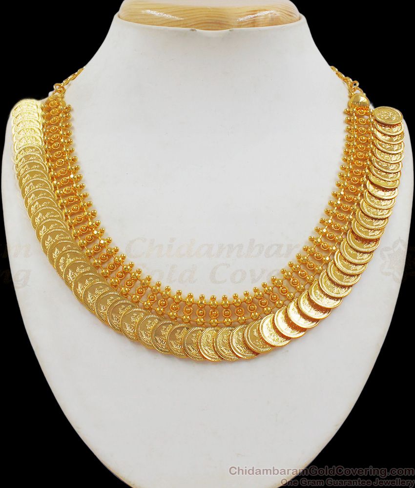 Heavy Pattern Lakshmi Coin Kasu Malai Necklace Real Gold Like Design NCKN2072