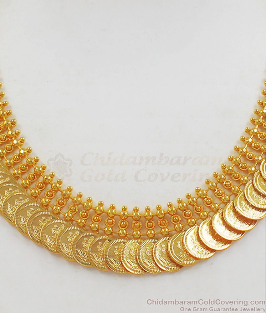 Heavy Pattern Lakshmi Coin Kasu Malai Necklace Real Gold Like Design NCKN2072