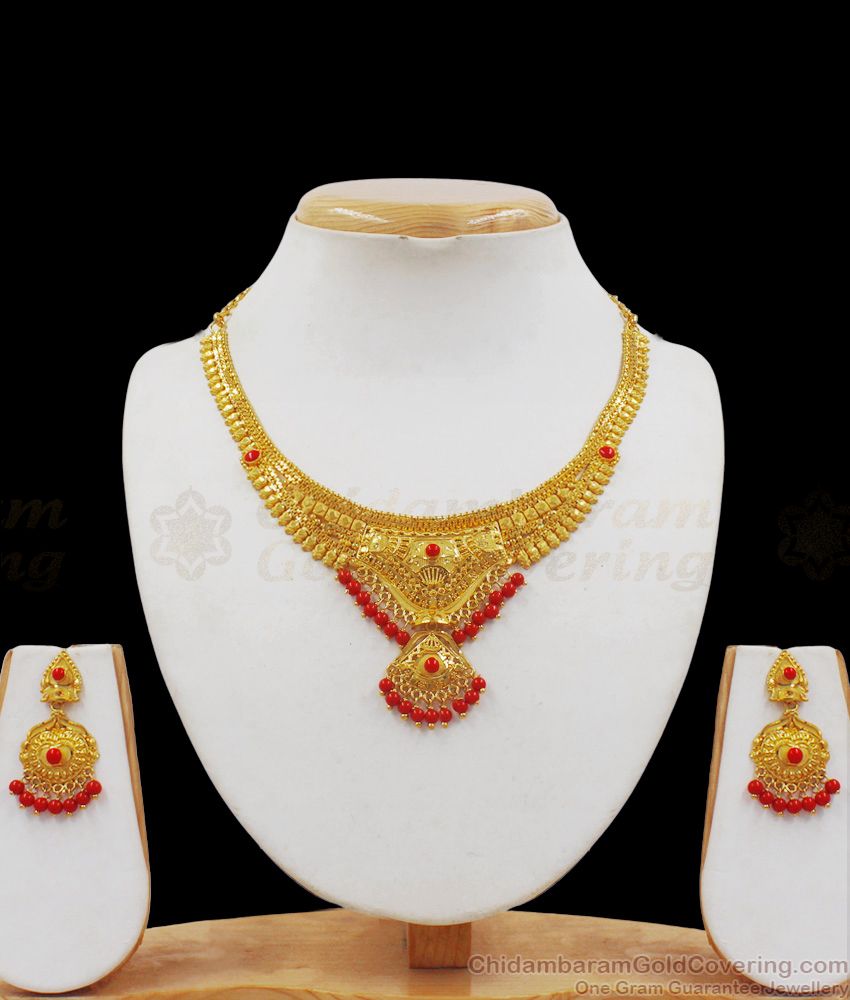 Delightful Pavala Muthu Gold Forming Necklace With Earrings NCKN2074