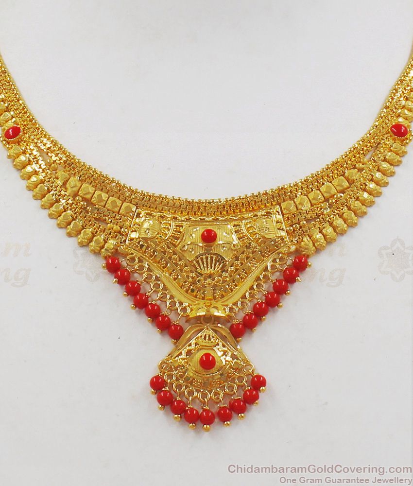 Delightful Pavala Muthu Gold Forming Necklace With Earrings NCKN2074