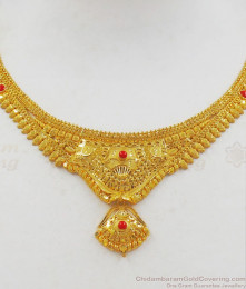 Latest Pavala Muthu Beads Real Gold Forming Necklace With Earrings Set NCKN2077