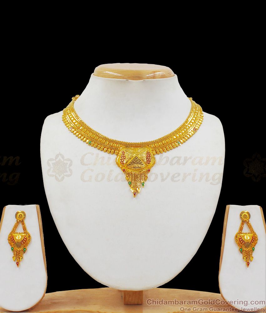 Premium Enamel Gold Forming Necklace Set For Bridal Wear NCKN2089