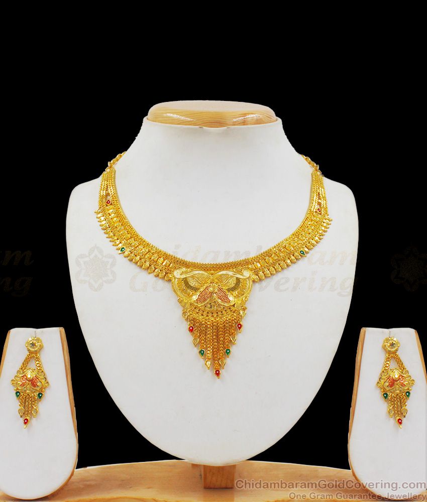 Elegant Enamel Gold Necklace forming collection For Bridal Wear NCKN2094