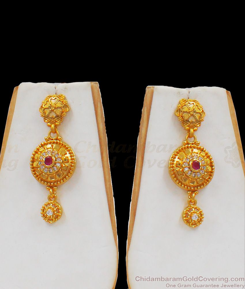 Beautiful Ruby White Stone One Gram Gold Necklace Set NCKN2096