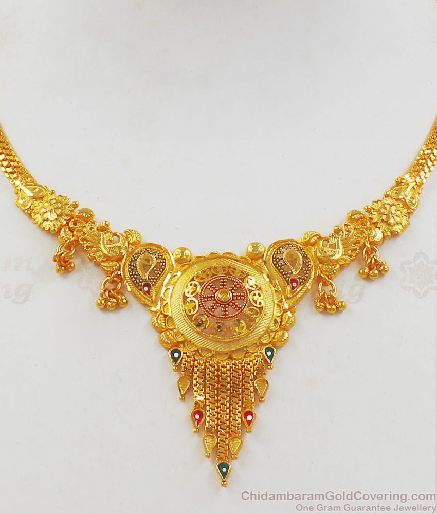 Unique Enamel Gold Necklace Set For Wedding Collections NCKN2097