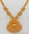 Sparkling White Polki Stone Lakshmi Design One Gram Gold Necklace NCKN2100