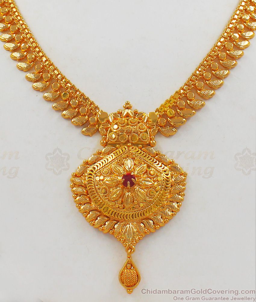 Stunning Ruby Stone One Gram Gold Necklace For Party Wear NCKN2102