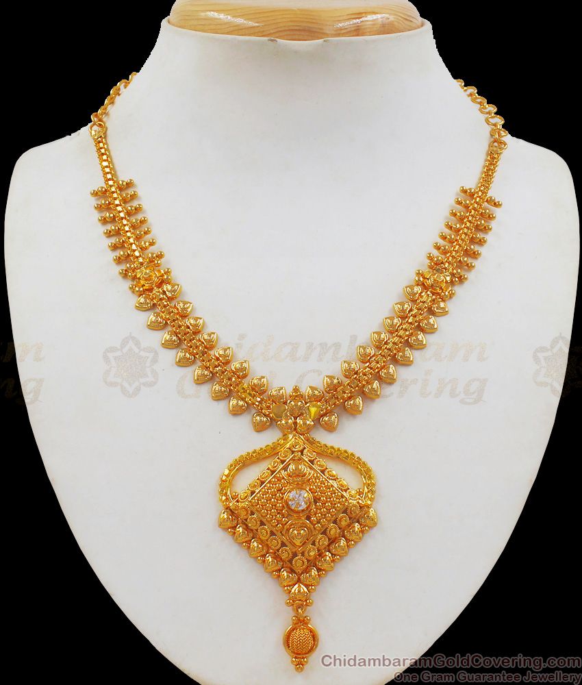 Dazzling White Stone Gold Necklace For Party Wear NCKN2103