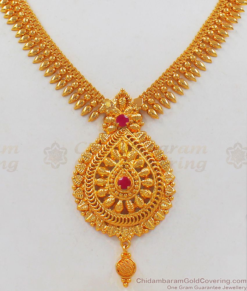 Fabulous Ruby Stone Gold MullaiPoo Necklace For Party Wear NCKN2105