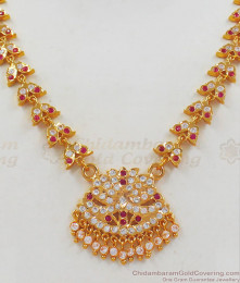 Original Impon Ruby White Stone Gold Necklace For Traditional Wear NCKN2115