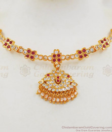 Impon Attigai Multi Stone Gold Choker Type Necklace For Party Wear NCKN2116 Impon Attigai Multi Stone Gold Choker Type Necklace For Party Wear NCKN2116