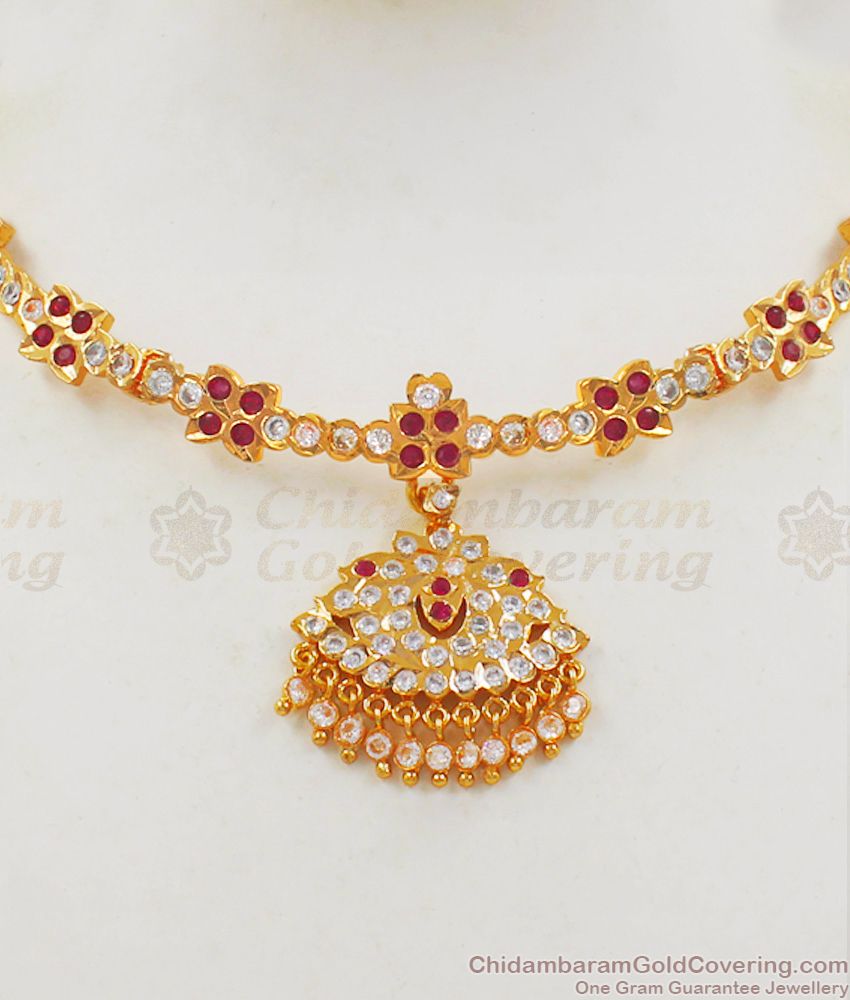 Impon Attigai Multi Stone Gold Choker Type Necklace For Party Wear NCKN2116