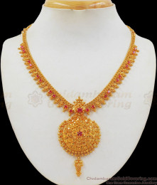 Bridal Wear Ruby Stone One Gram Gold Necklace Collections NCKN2122