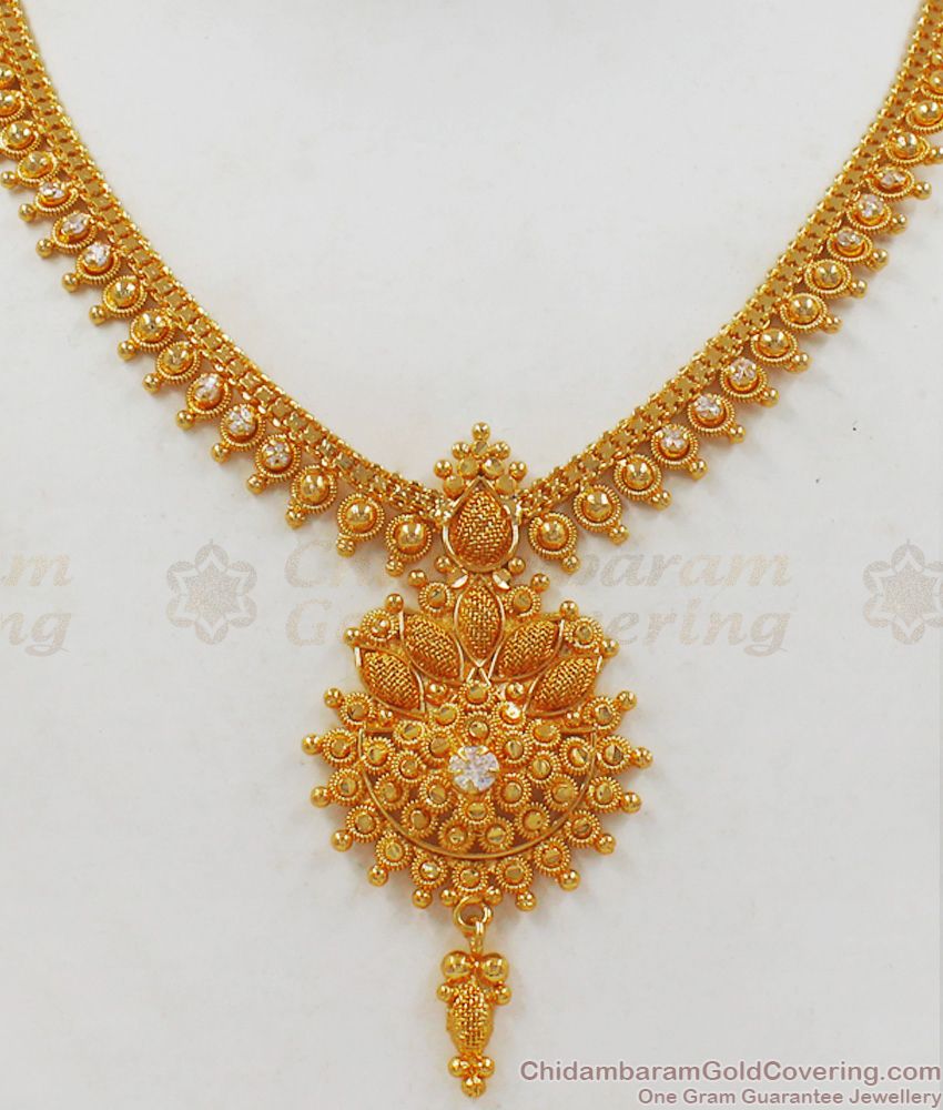 Sparkling AD Stone One Gram Gold Necklace For Party Wear NCKN2128