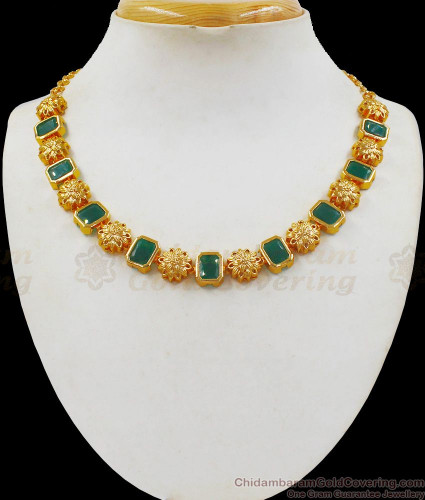 New Arrival Kerala Type Emerald Stone Gold Necklace NCKN2130