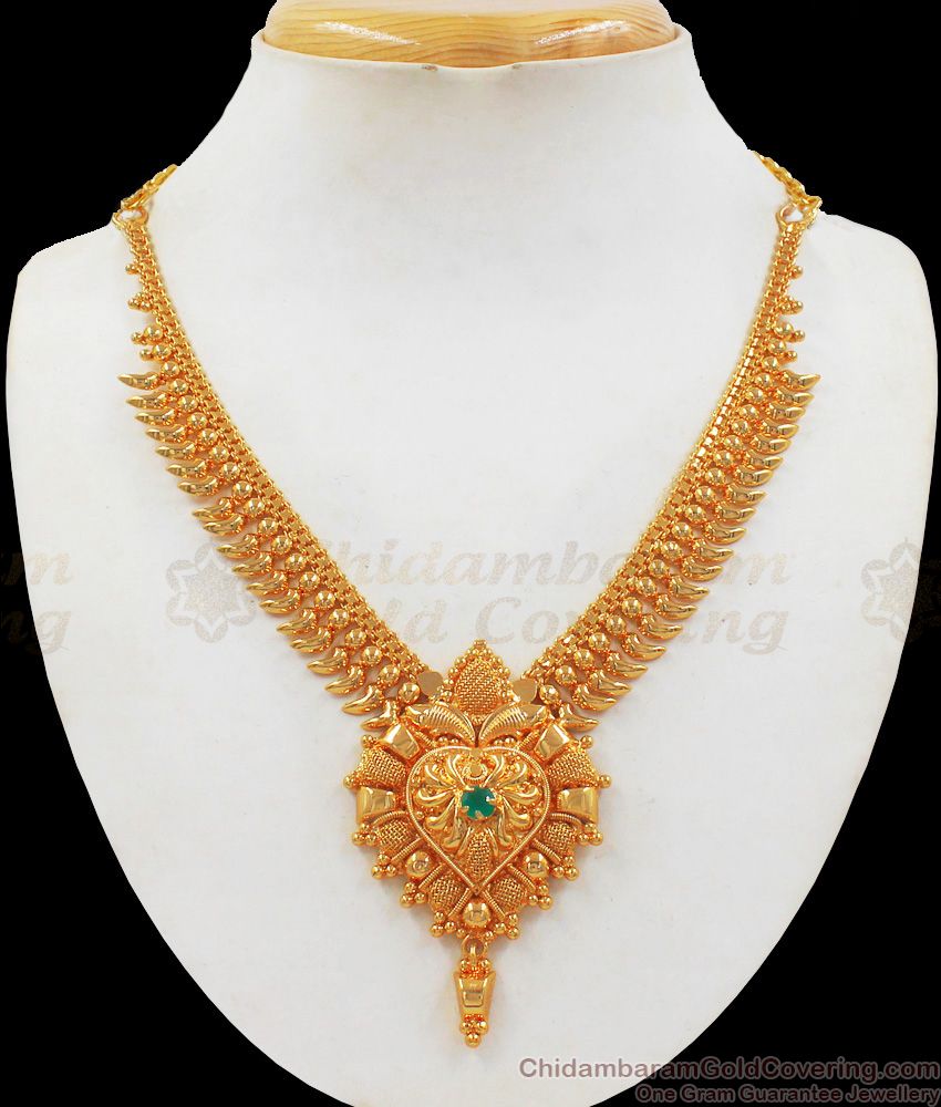 Attractive Emerald Stone One Gram Gold Necklace Collections NCKN2134