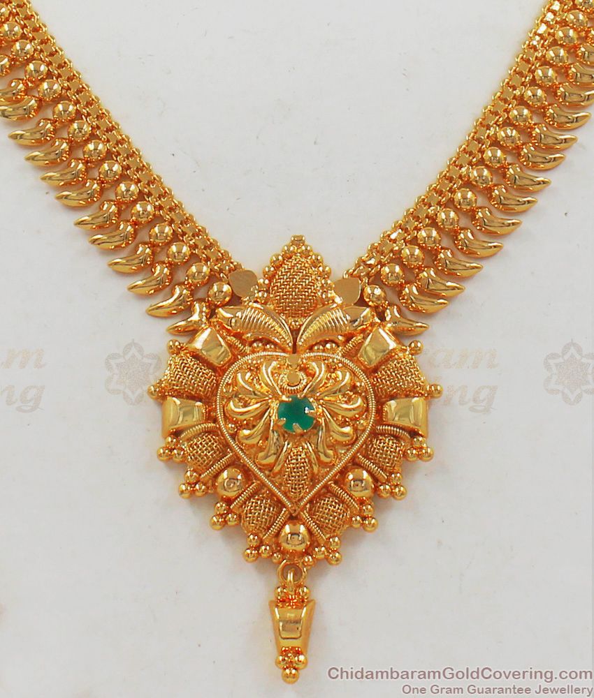 Attractive Emerald Stone One Gram Gold Necklace Collections NCKN2134