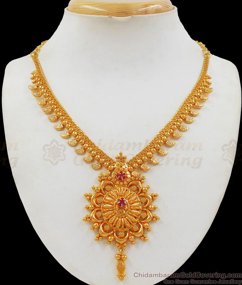 Ruby Stone One Gram Gold Necklace Collections For Engagement NCKN2136