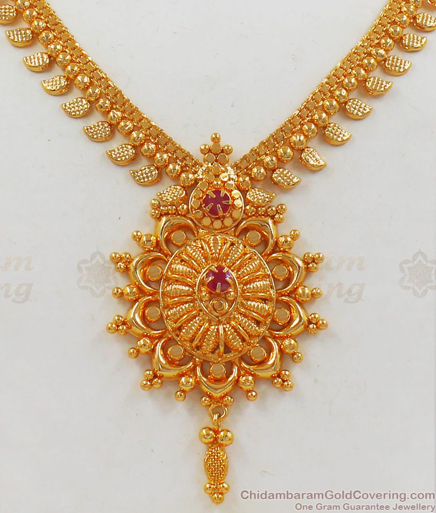 Ruby Stone One Gram Gold Necklace Collections For Engagement NCKN2136