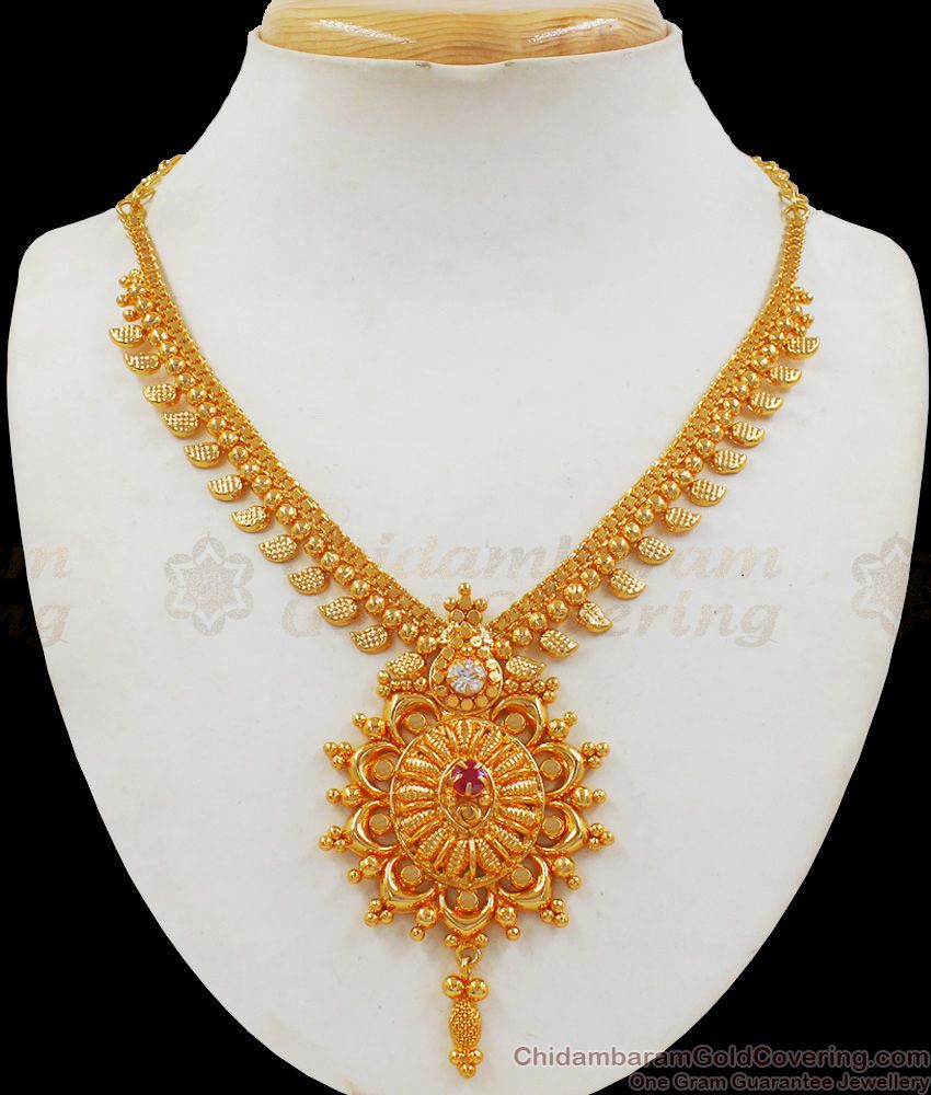 Dazzling Ruby White Stone One Gram Gold Necklace Collections NCKN2137