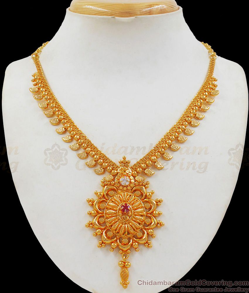 Dazzling Ruby White Stone One Gram Gold Necklace Collections NCKN2137 Dazzling Ruby White Stone One Gram Gold Necklace Collections NCKN2137