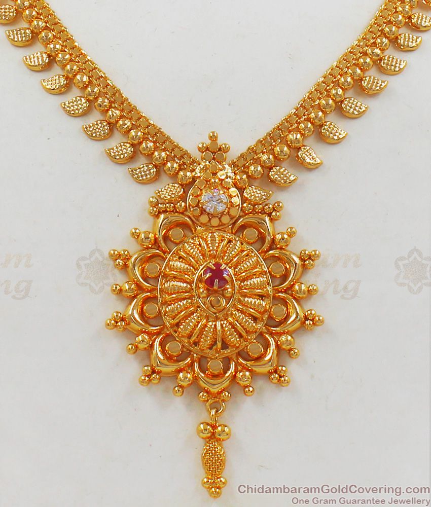 Dazzling Ruby White Stone One Gram Gold Necklace Collections NCKN2137