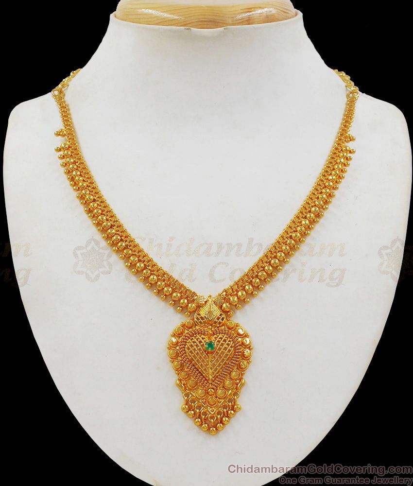 Elegant Emerald Stone One Gram Gold Necklace For Party Wear NCKN2141