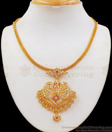Peacock Design Ruby White Stone Impon Gold Necklace NCKN2154 Peacock Design Ruby White Stone Impon Gold Necklace NCKN2154
