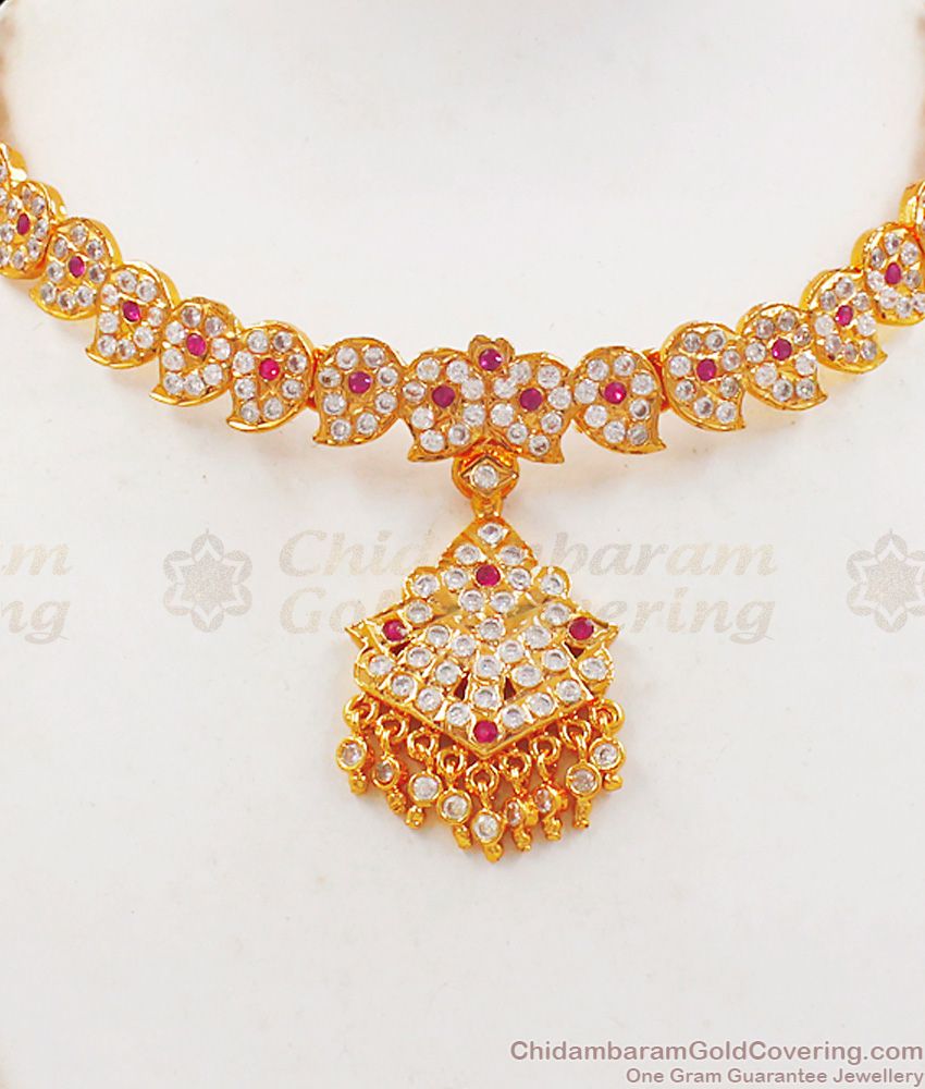 Gati Stone Impon Attigai Choker Gold Mango Necklace Designs NCKN2155