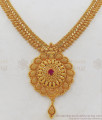 One Gram Gold Necklace With Single Ruby Stone Collections NCKN2157 One Gram Gold Necklace With Single Ruby Stone Collections NCKN2157