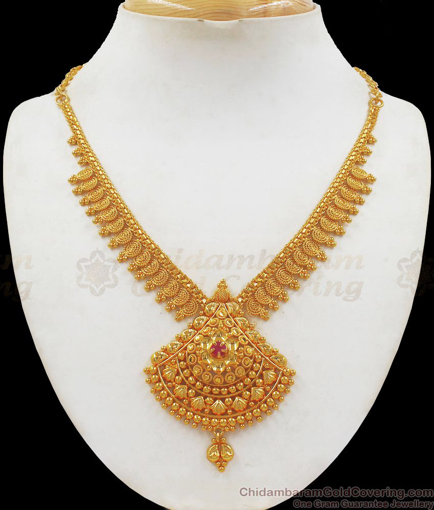  Latest One Gram Gold Necklace With Single Ruby Stone Collections NCKN2160