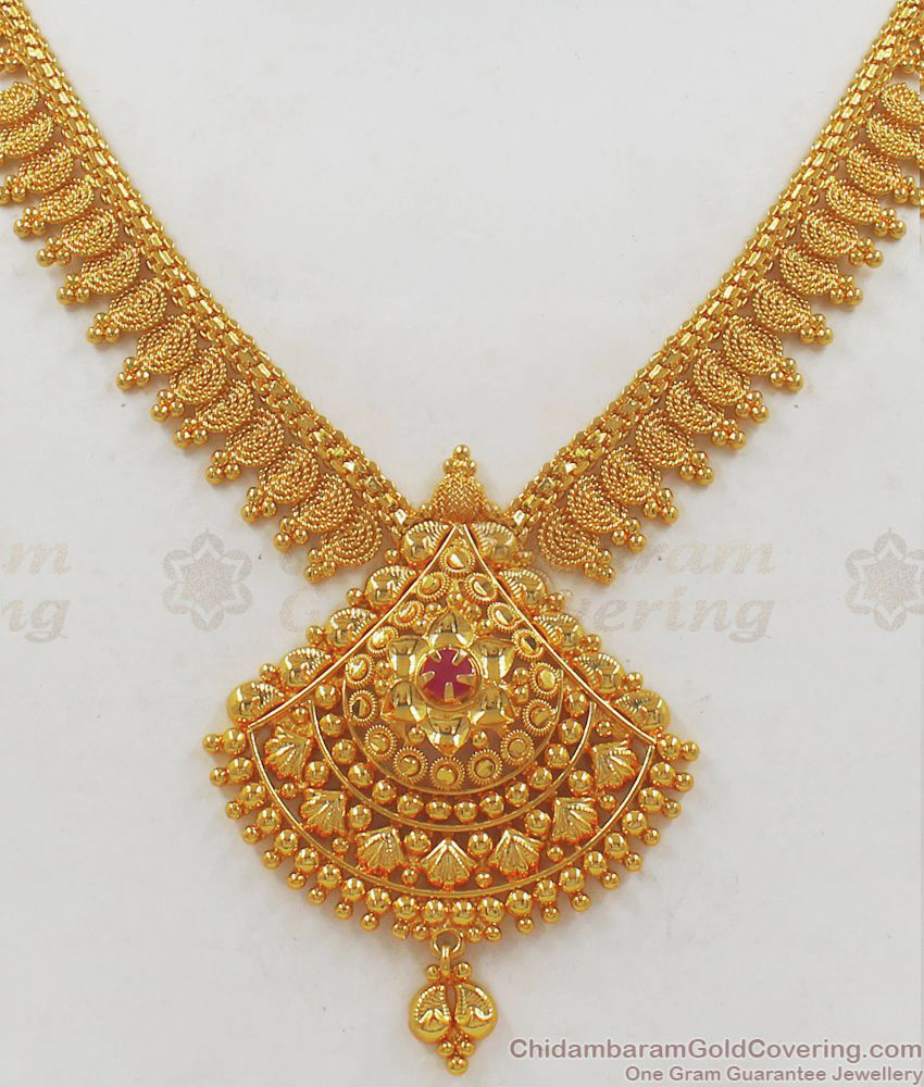  Latest One Gram Gold Necklace With Single Ruby Stone Collections NCKN2160