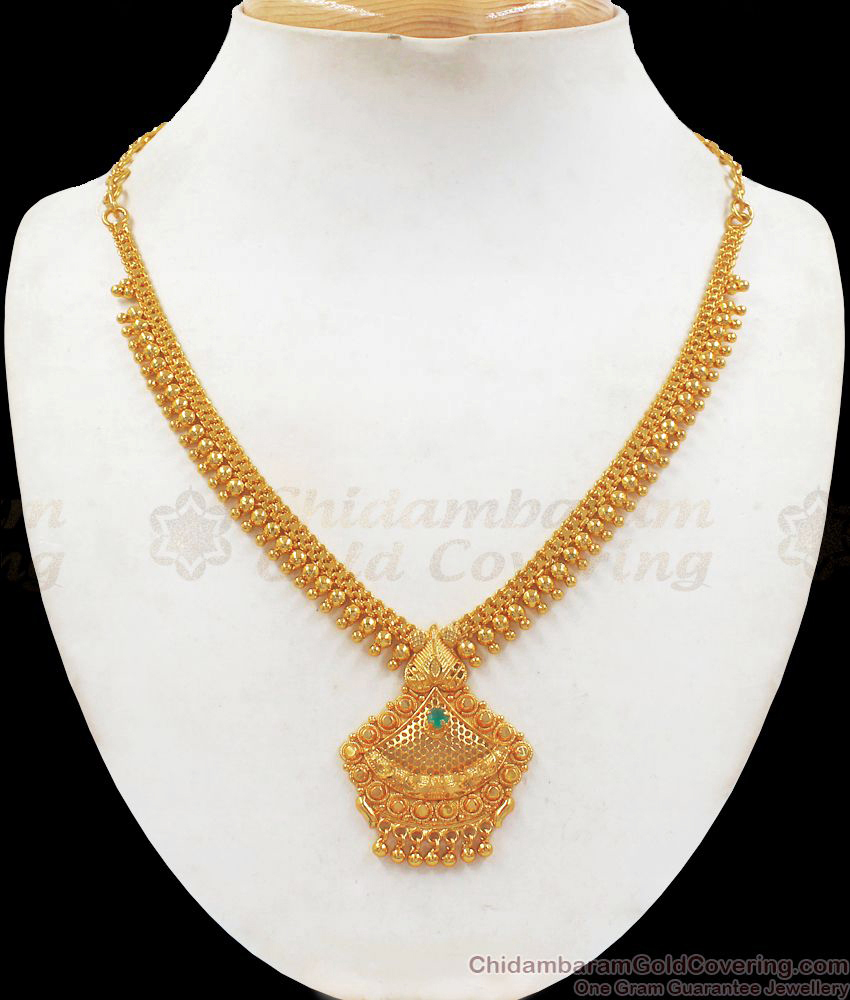 Simple Gold Covering Necklace With Single Emerald Stone Collections NCKN2161