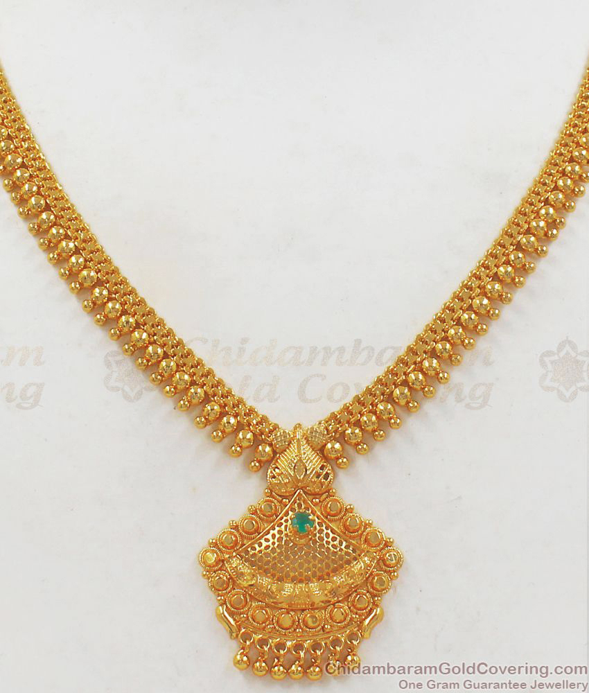 Simple Gold Covering Necklace With Single Emerald Stone Collections NCKN2161