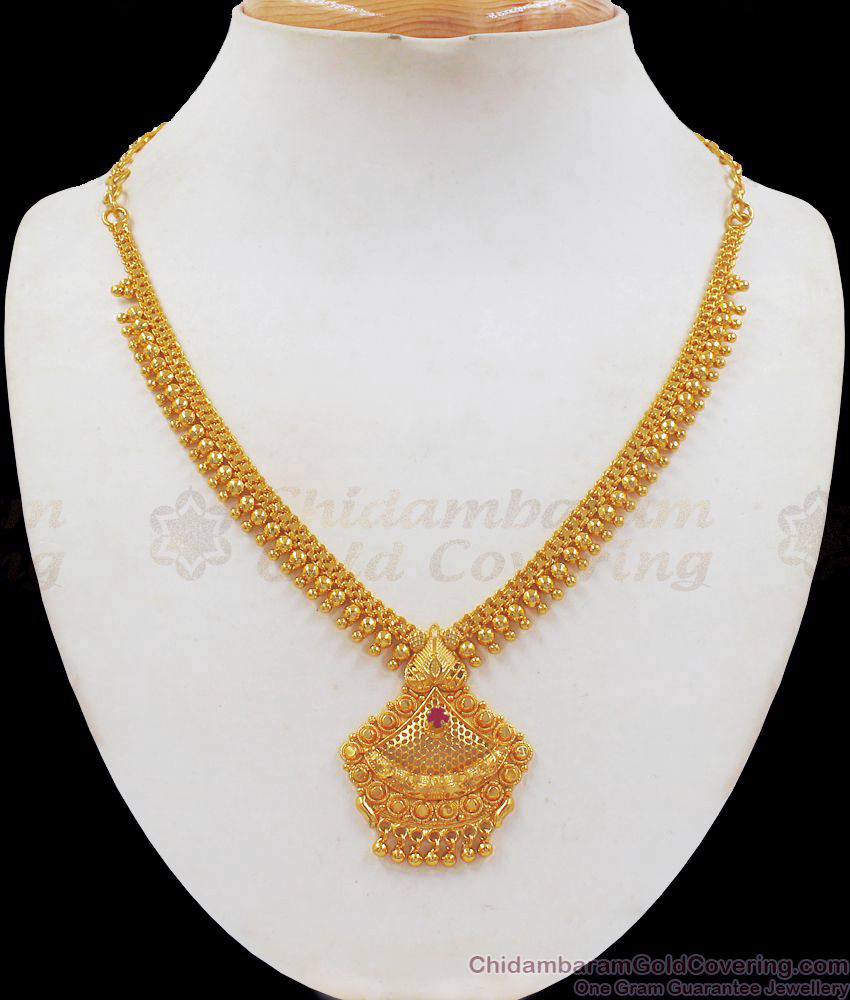 Party Wear Gold Covering Necklace With Single Ruby Stone Collections NCKN2162