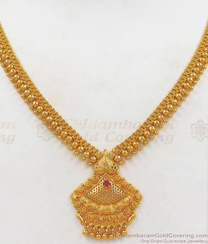 Party Wear Gold Covering Necklace With Single Ruby Stone Collections NCKN2162