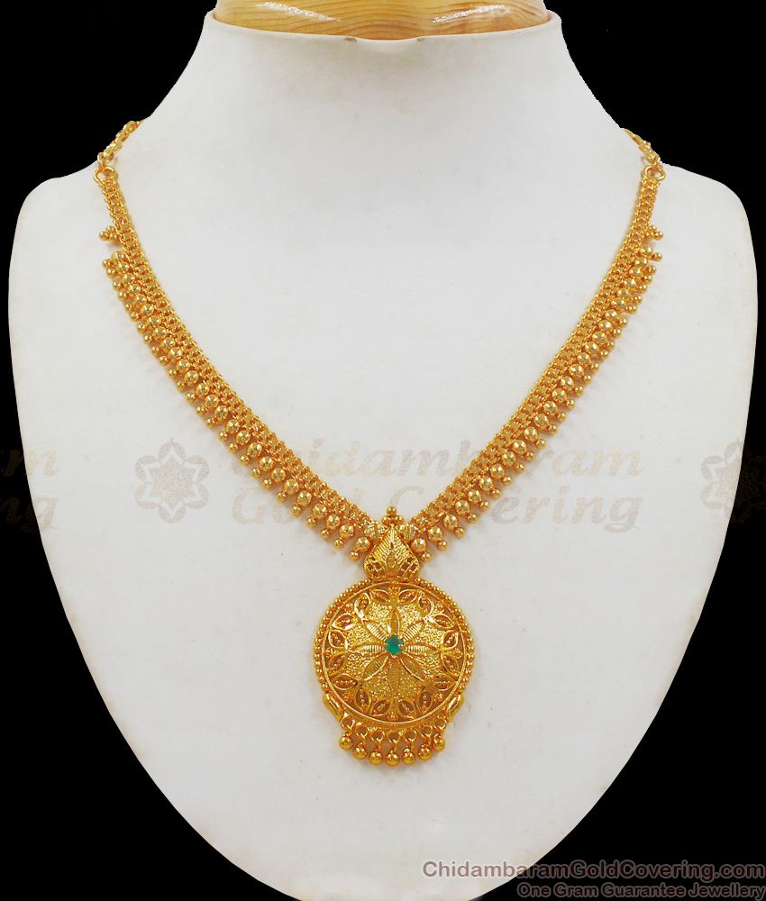 Elegant Gold Covering Necklace Emerald Stone Collections NCKN2163