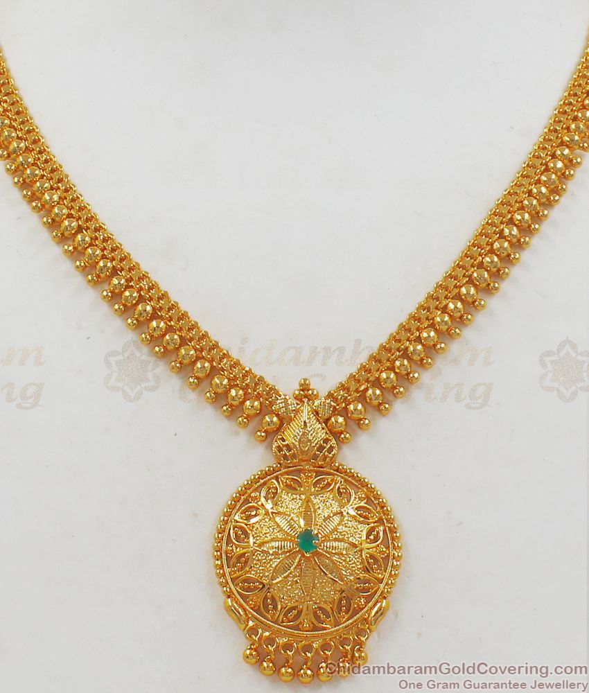 Elegant Gold Covering Necklace Emerald Stone Collections NCKN2163