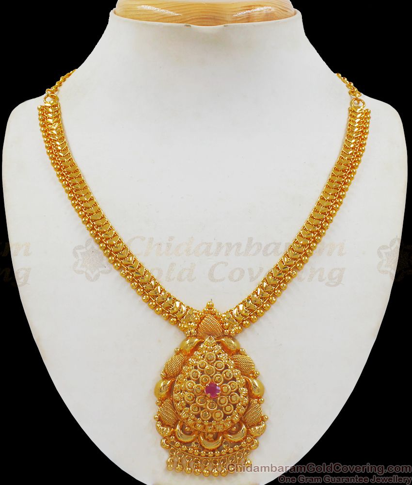 New Collection Gold Necklace With Single Ruby Stone Collections NCKN2164