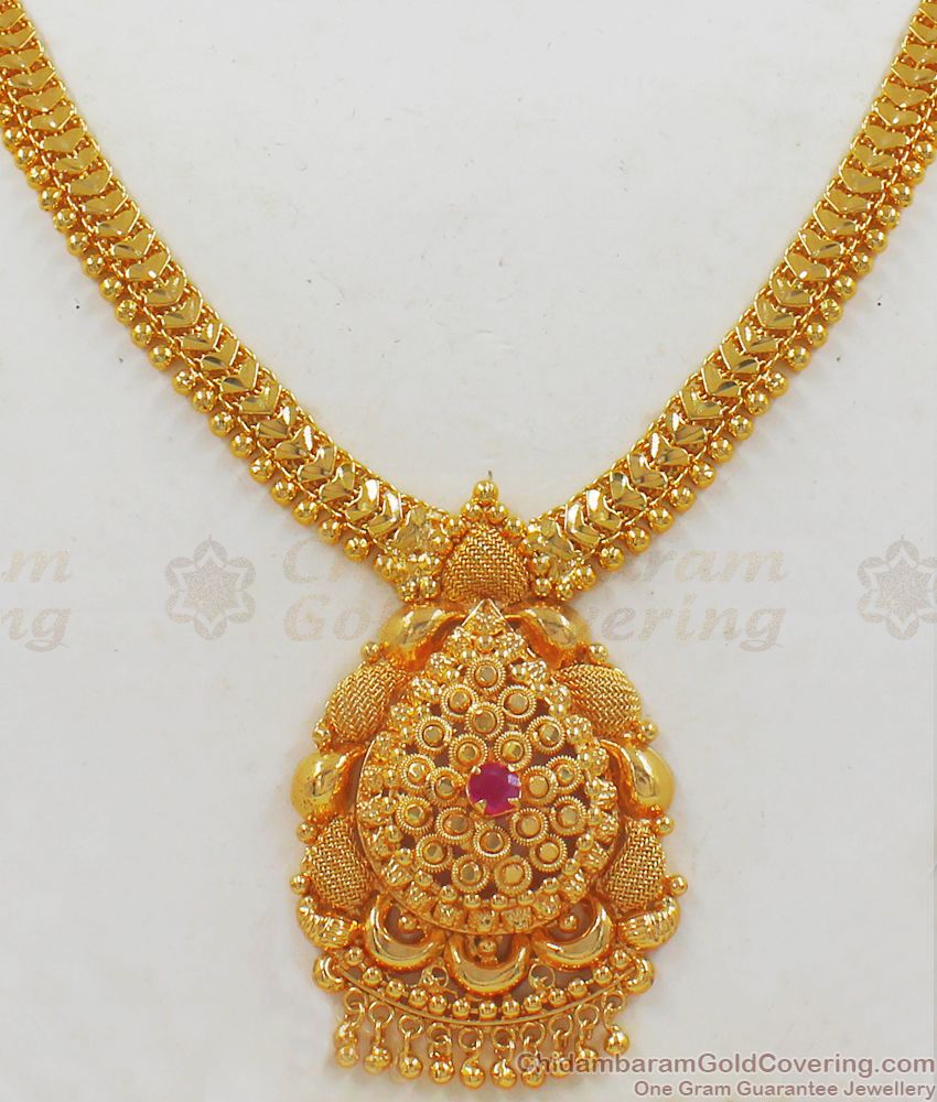 New Collection Gold Necklace With Single Ruby Stone Collections NCKN2164