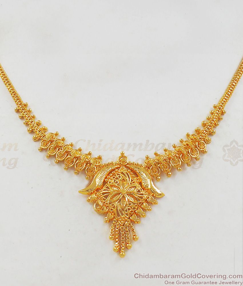 Party Wear Kolkata Gold Necklace From Chidambaram Gold Covering Collections NCKN2171