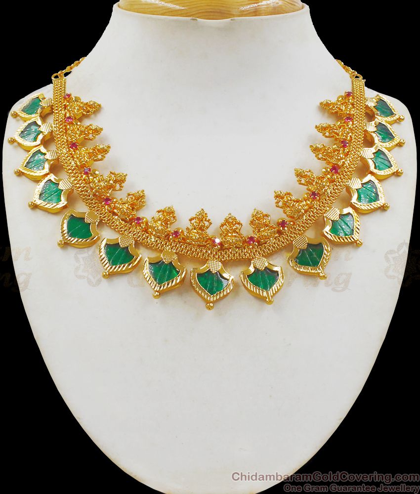 Kerala Palakka Pattern Lakshmi Gold Necklace For Party Wear NCKN2174