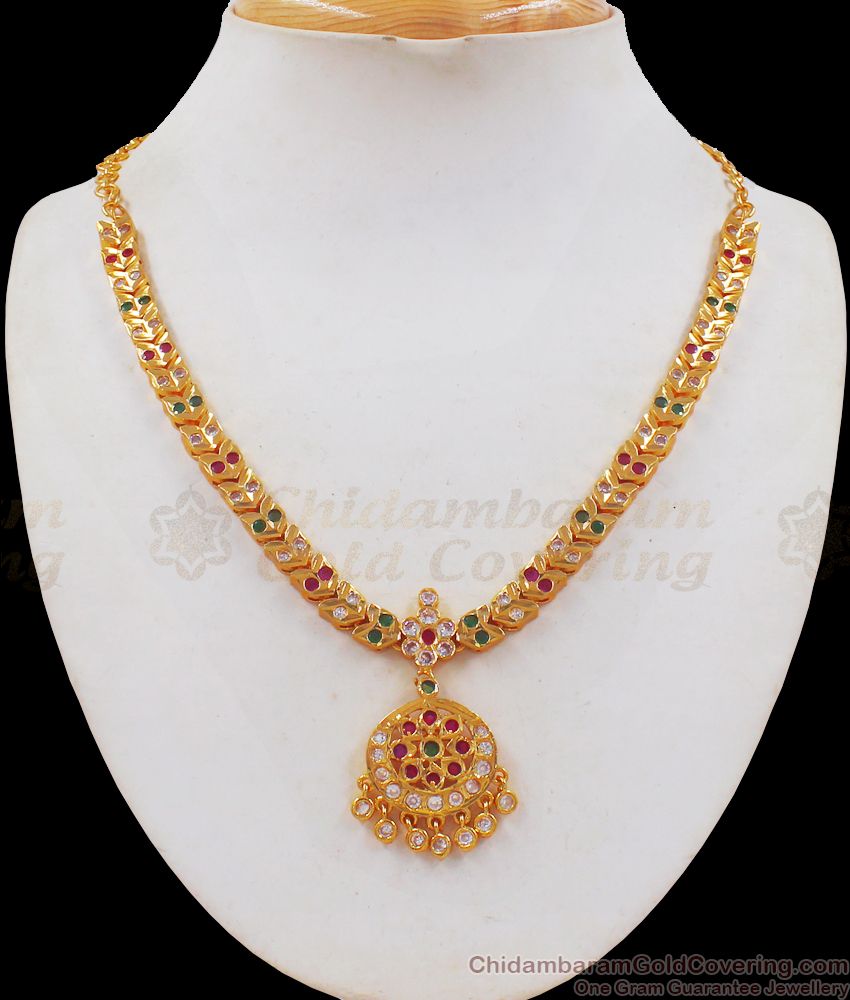 Unique Multi Stone Impon Gold Necklace Bridal Wear NCKN2178