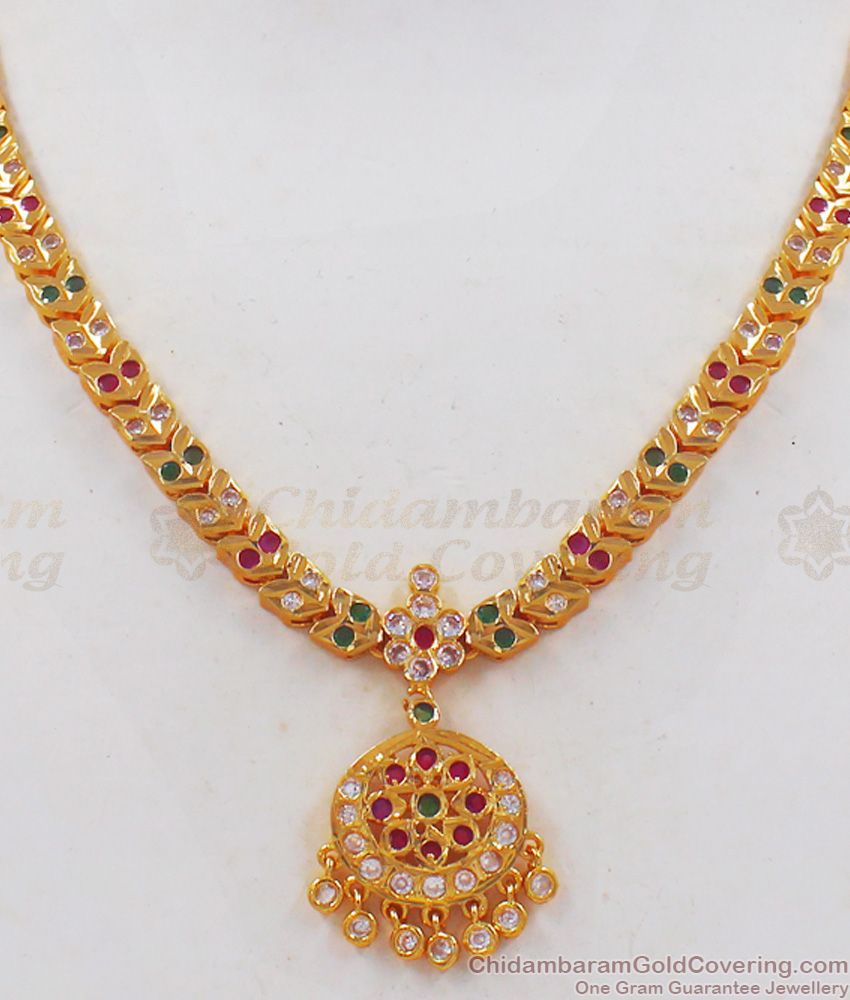 Unique Multi Stone Impon Gold Necklace Bridal Wear NCKN2178
